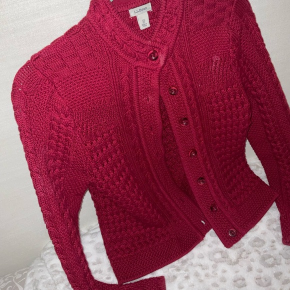 L.L. BEAN PXS burgundy sweater button up cardigan - Picture 10 of 12